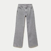 Jean wide leg taille haute brod&eacute; denim gris femme