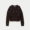 Gilet manches longues broderies col rond marron fonc&eacute; femme