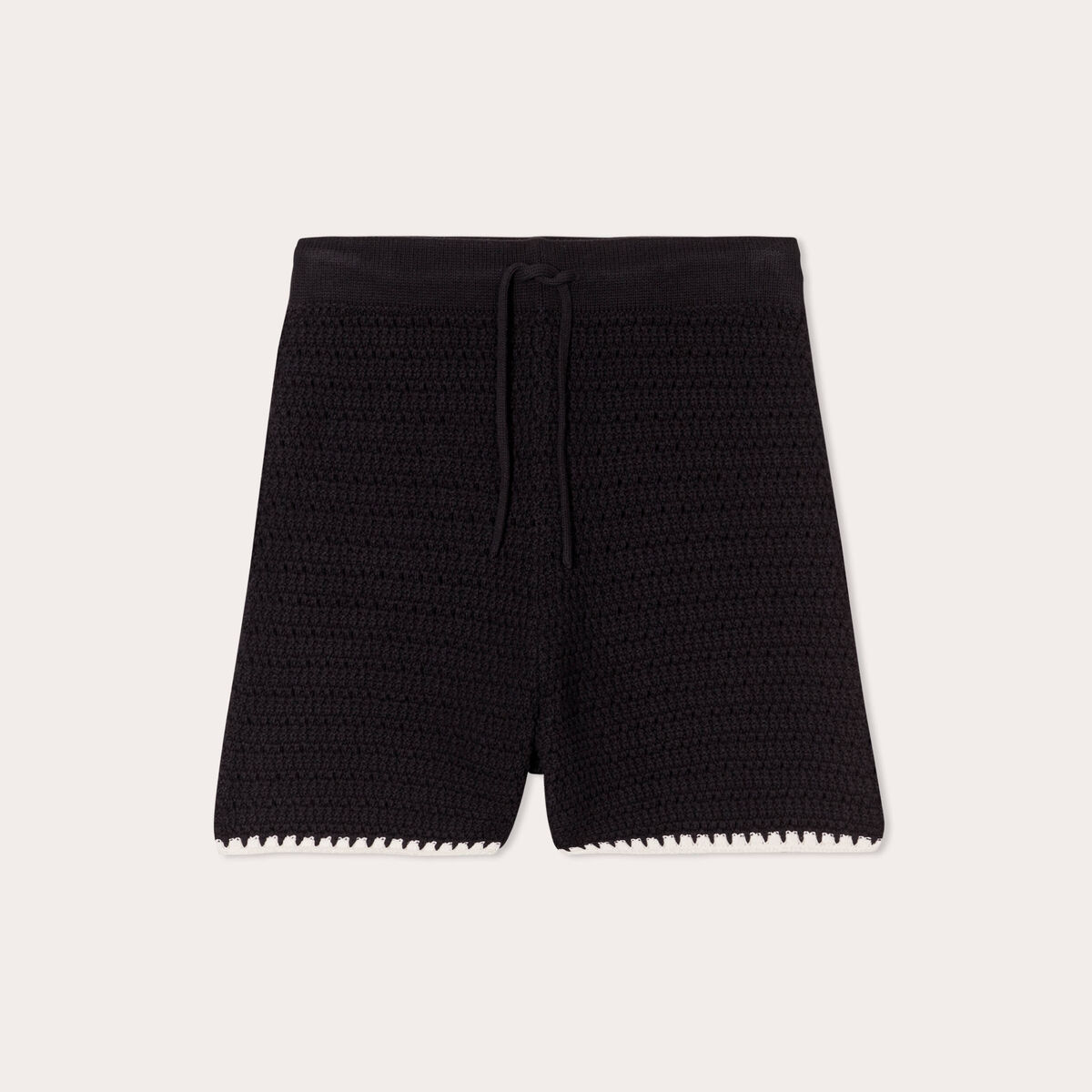 Short tricot droit ajouré noir femme