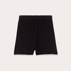 Short tricot droit ajouré noir femme