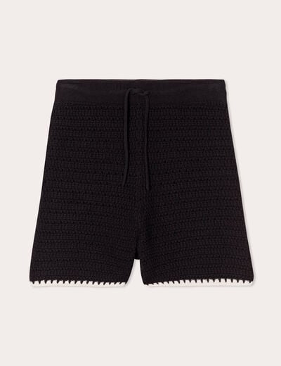 Short tricot droit ajouré noir femme
