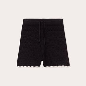 short tricot droit ajoure noir femme Short tricot droit ajouré noir femme