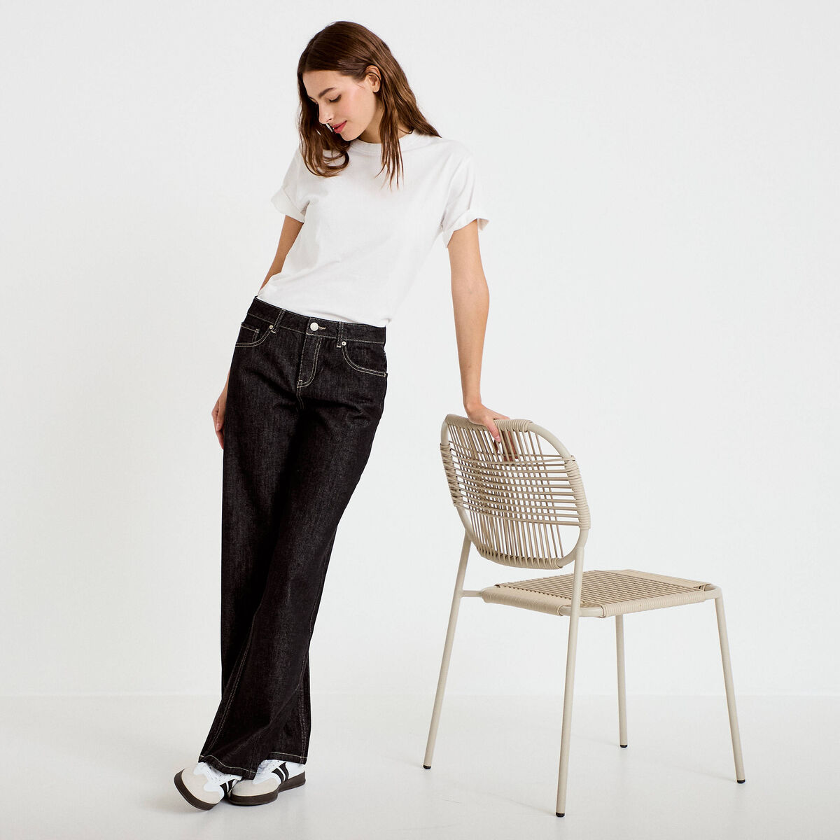 Jean wide leg taille basse denim noir femme