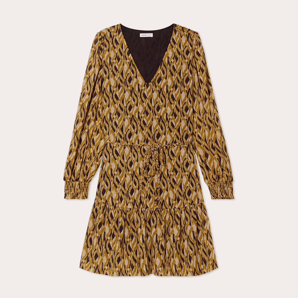 Robe droite col en V marron femme
