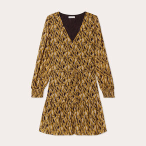 robe droite col en v marron femme Robe droite col en V marron femme