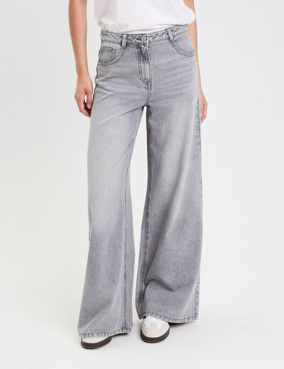 Jeans large denim gris femme