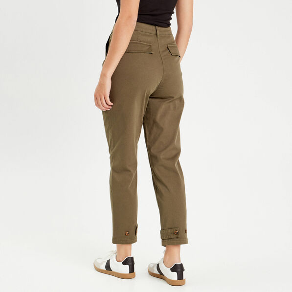 Pantalon cargo bas resserré vert foncé femme