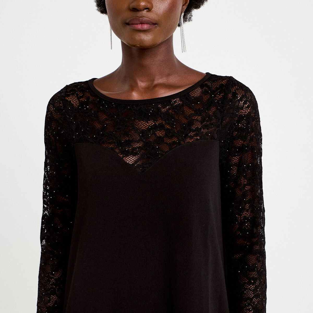 Robe bi-mati&egrave;re courte col rond noir femme