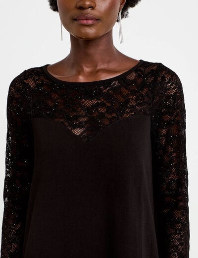 Robe bi-mati&egrave;re courte col rond noir femme