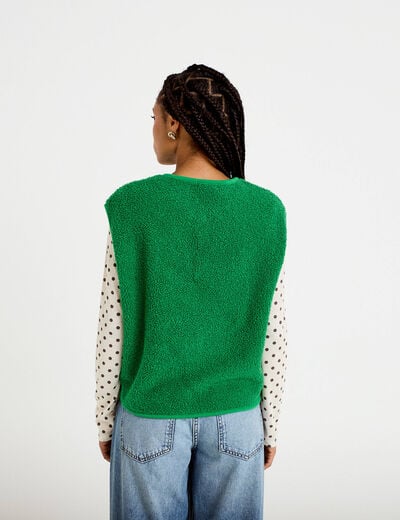 Gilet sans manches fausse fourrure vert fonc&eacute; femme