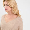 Pull avec col en V beige femme