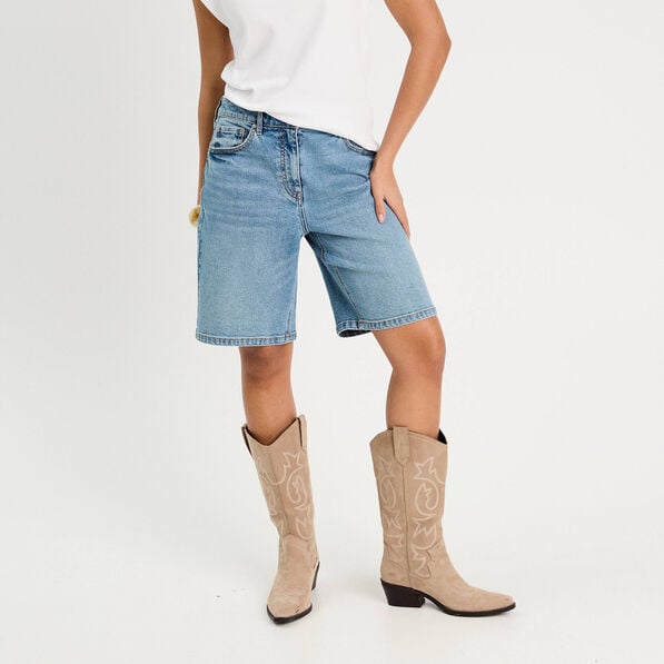 bermuda large en jean denim double stone femme Bermuda large en jean denim double stone femme