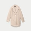 Manteau droit mi-long bouclettes beige femme