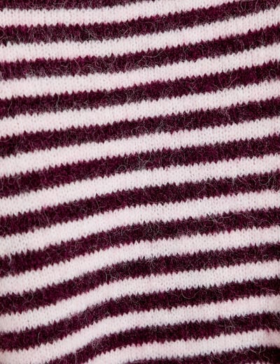 Pull ample duveteux manches courtes prune femme