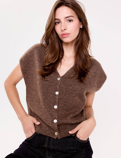 Gilet sans manches marron clair femme