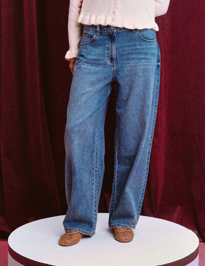 Jeans baggy taille basse denim double stone femme