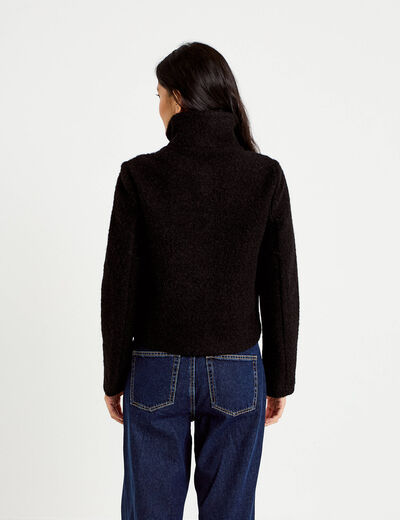 Veste droite bouclette col montant noir femme
