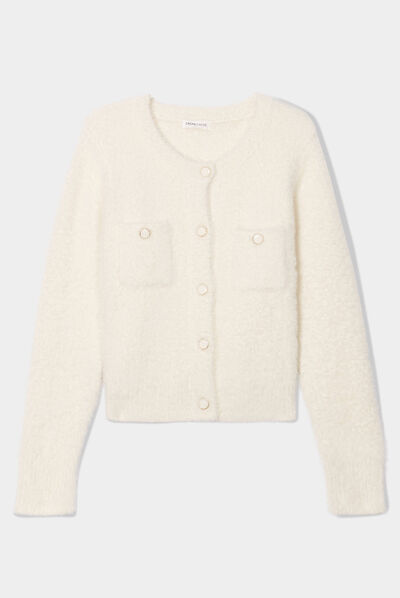 Gilet col rond boutonné ecru femme