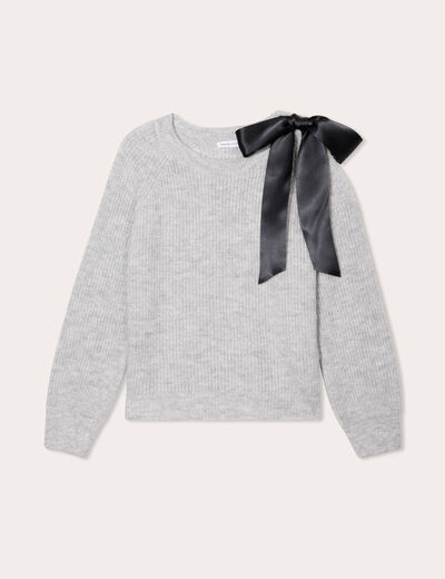 Pull avec noeud gris clair femme