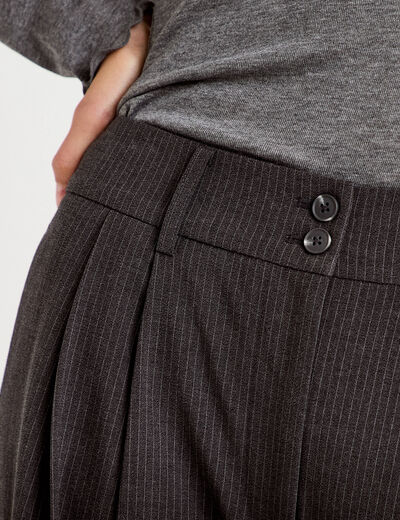 Pantalon large &agrave; pinces gris femme