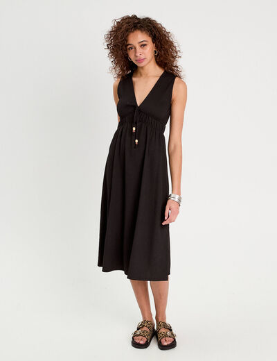 Robe midi évasée sans manches noir femme