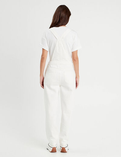 Salopette droite en jean ecru femme