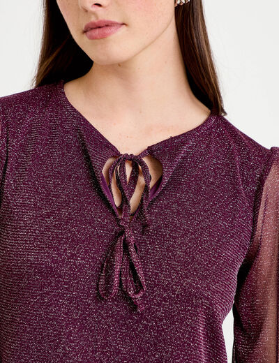 Blouse manches longues prune femme