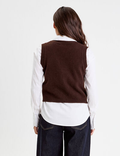 Gilet sans manches ajusté marron foncé femme