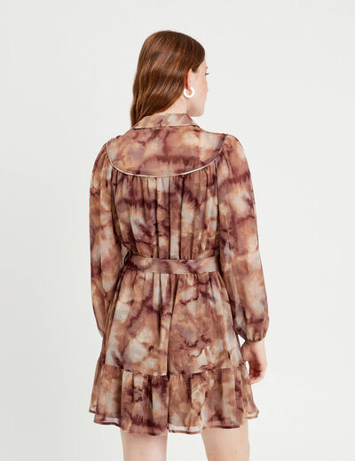 Robe évasée ceinturée marron femme