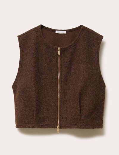 Veste sans manches effet polaire marron fonc&eacute; femme