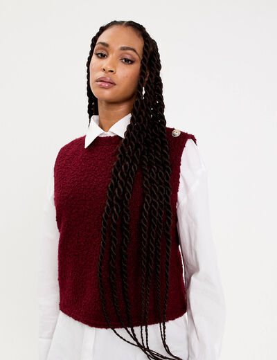 Pull sans manches fausse fourrure violet foncé femme