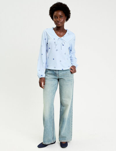 Blouse col xxl manches longues blanc femme