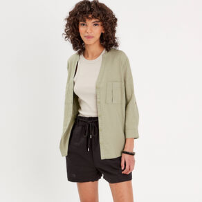 chemise manches 34 contenant du lin vert kaki femme Chemise manches 3/4 contenant du lin vert kaki femme