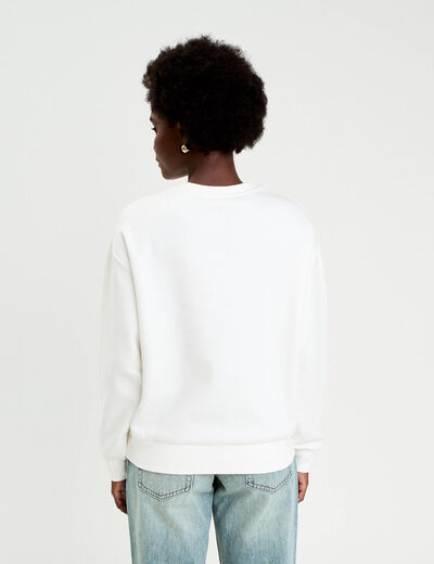 Sweat col rond manches longues ecru femme