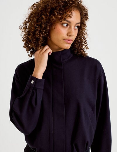 Veste cropped bas resserr&eacute; bleu marine femme