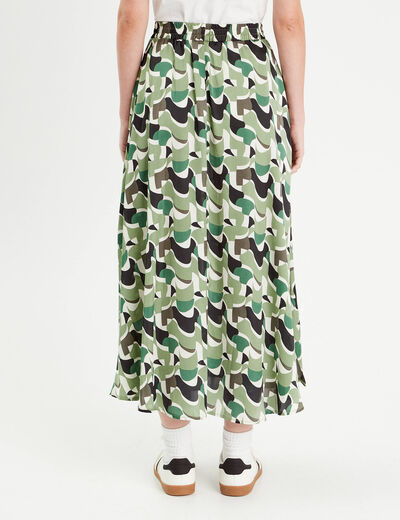 Jupe longue évasée satin vert femme