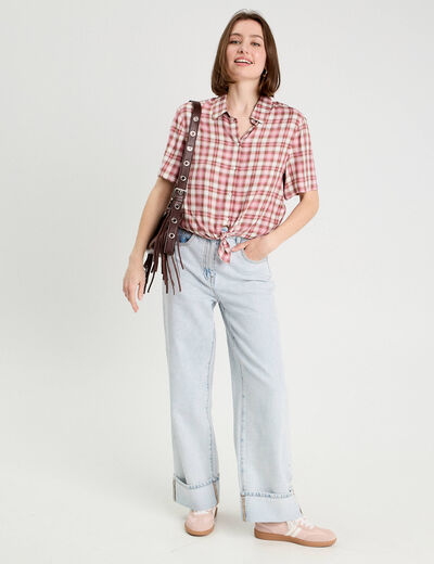 Chemise manches courtes nouée rose femme