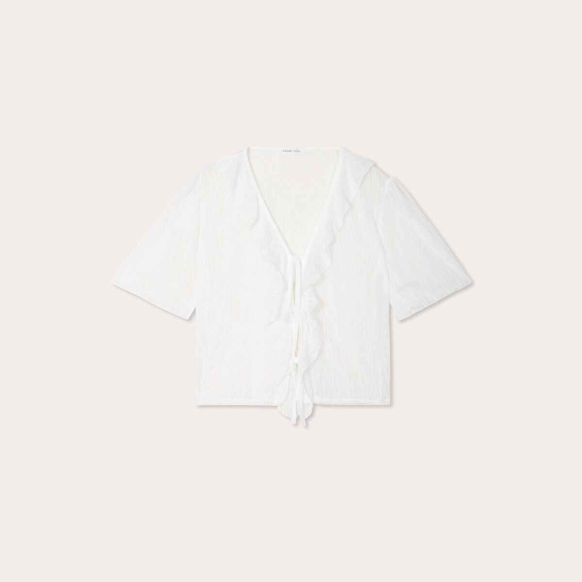 Blouse nouée avec volants ecru femme