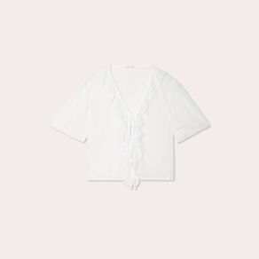 Blouse nouée avec volants ecru femme