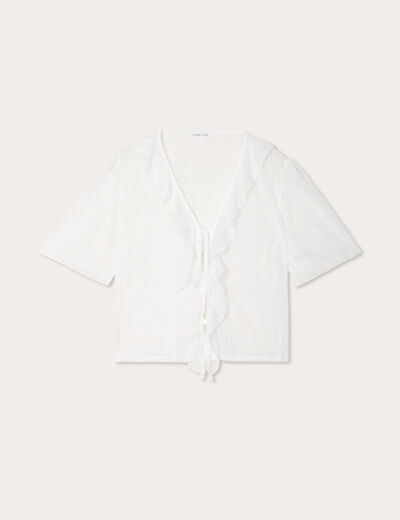 Blouse nouée avec volants ecru femme