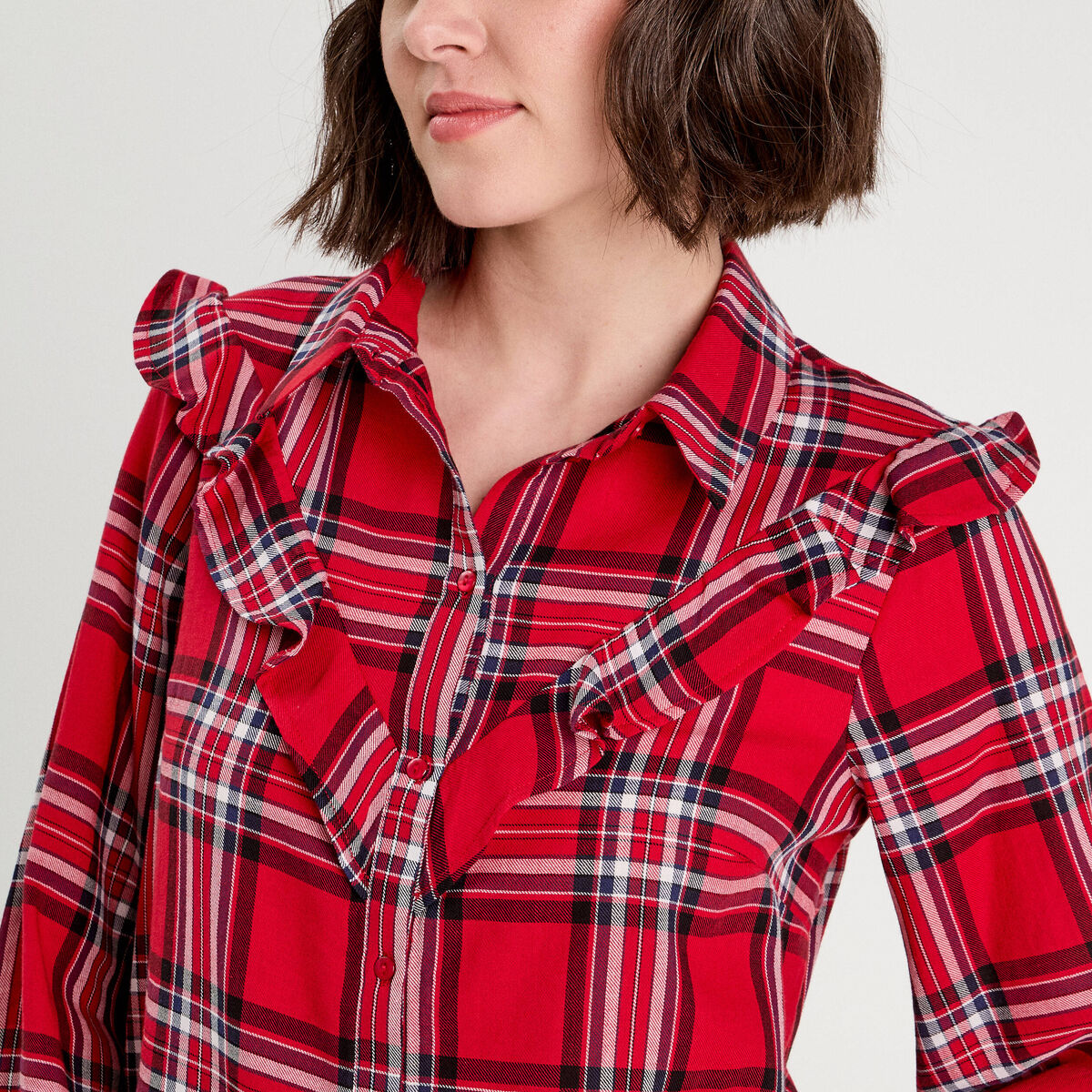 Blouse avec volants rouge femme