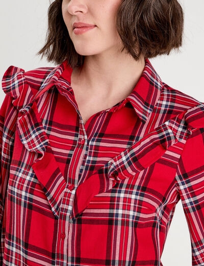 Blouse avec volants rouge femme