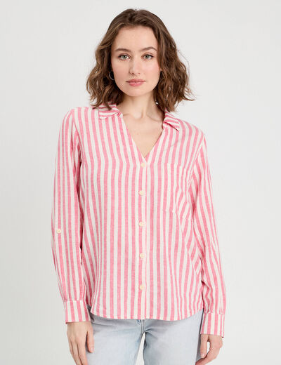 Chemise manches longues contenant du lin rouge femme