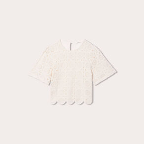 t shirt macrame col rond ecru femme T-shirt macramé col rond ecru femme