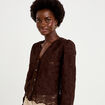 Blouse en dentelle d&eacute;collet&eacute; dos marron fonc&eacute; femme
