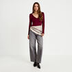 T-shirt thermique col en V plumetis bordeaux femme