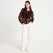 Blouse dentelle manches longues marron fonc&eacute; femme