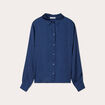 Chemise manches longues satin bleu marine femme
