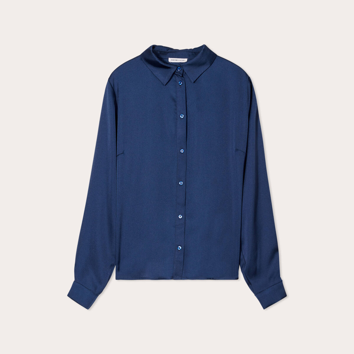 Chemise manches longues satin bleu marine femme