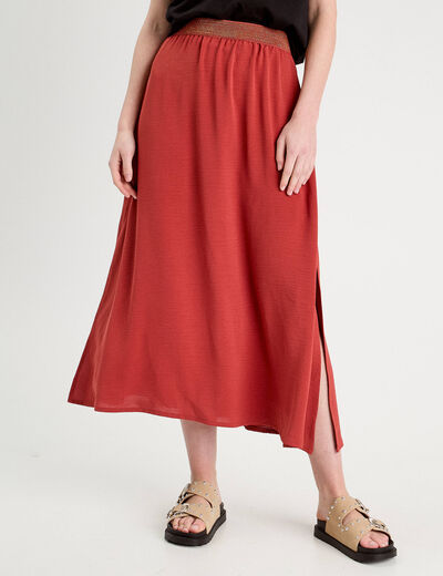 Jupe longue évasée fluide vieux rose femme